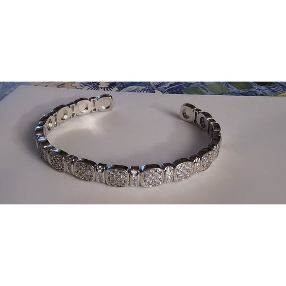 Moissanite Jewelry - CERTIFIED 3Ct. Round Pave Genuine Moissanite Diamond Cuff Style Bracelet